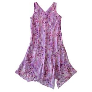 Y2K Meghan Matthews Floral Midi Dress Size 14 Purple Pink Mesh Whimsigoth